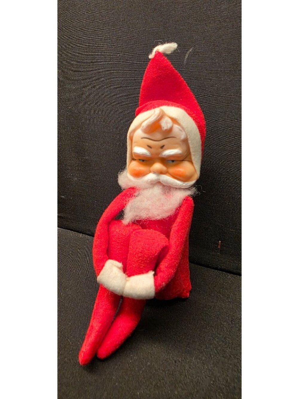 Rare Vintage MCM Red Felt Rubber Face 12" Santa Claus Pixie Elf Knee Hugger